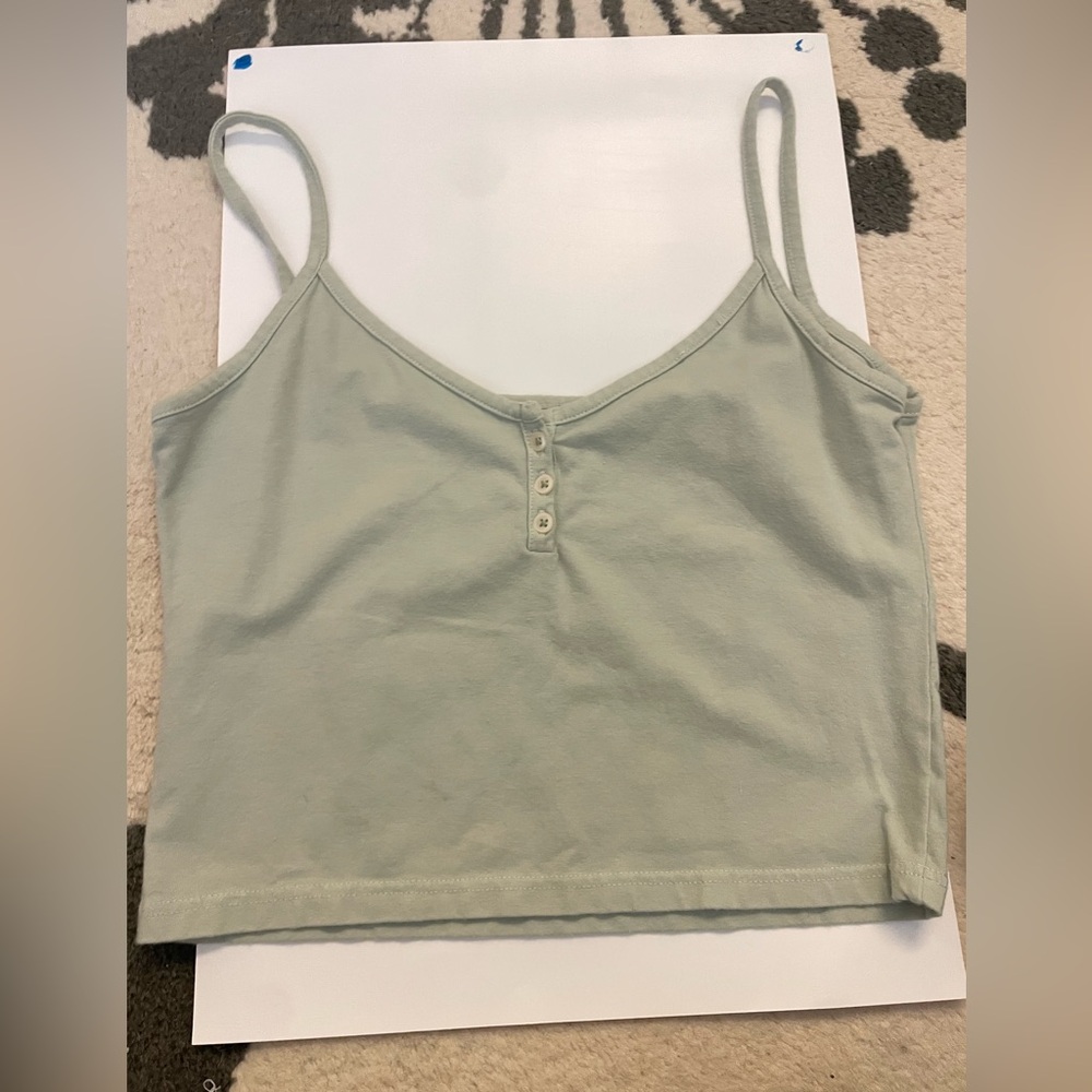 John Galt sage green button front tank